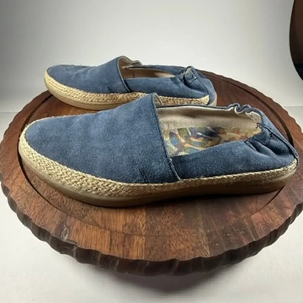 Born Castries Espadrille Flats Blue Suede Leather Slip-On Comfort Shoes 6M